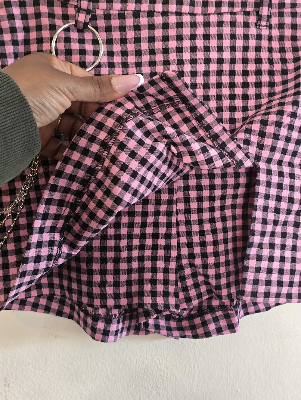 Bershka Gingham Skort Women’s Size US 6 Pink Black Chain Y2K Mini Emo Bratz - Picture 6 of 14
